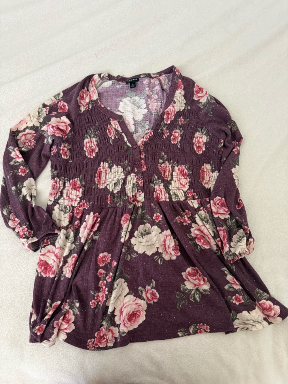 torrid Plum Floral Smocked Babydoll Tunic